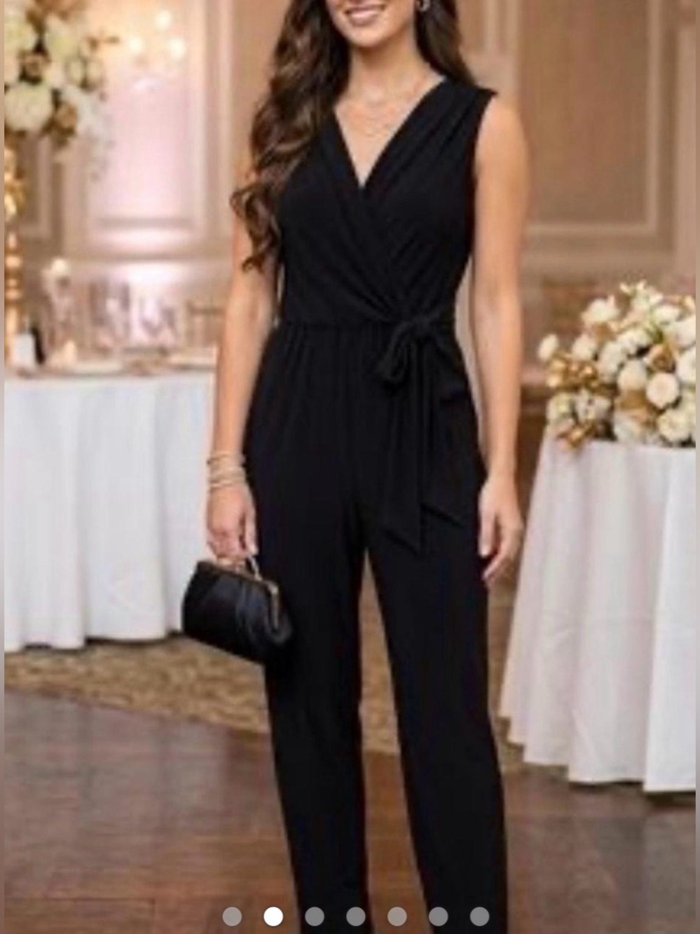 Tahari Black Wide-Leg Jumpsuit with Side Tie Waist. V neck cross over wrap